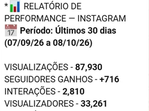 Relatório de performance do Instagram — últimos 30 dias